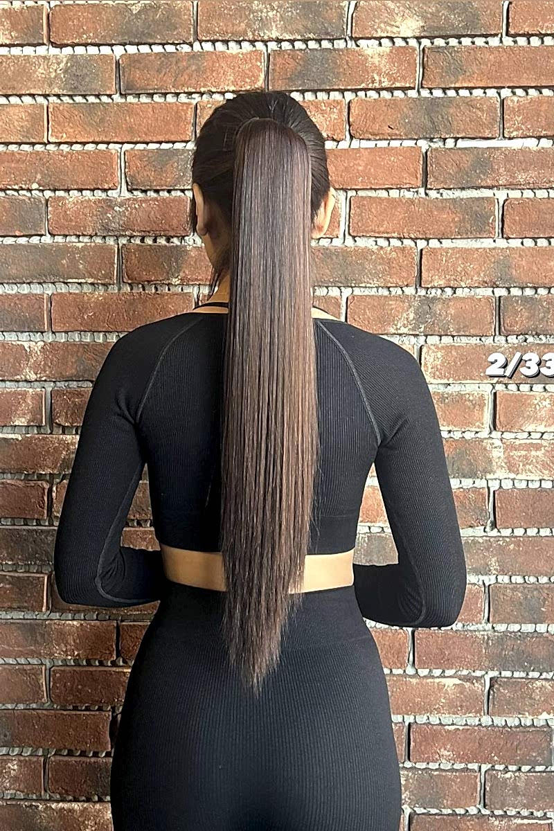 Tokalı Düz At Kuyruğu - Koyu Kahve