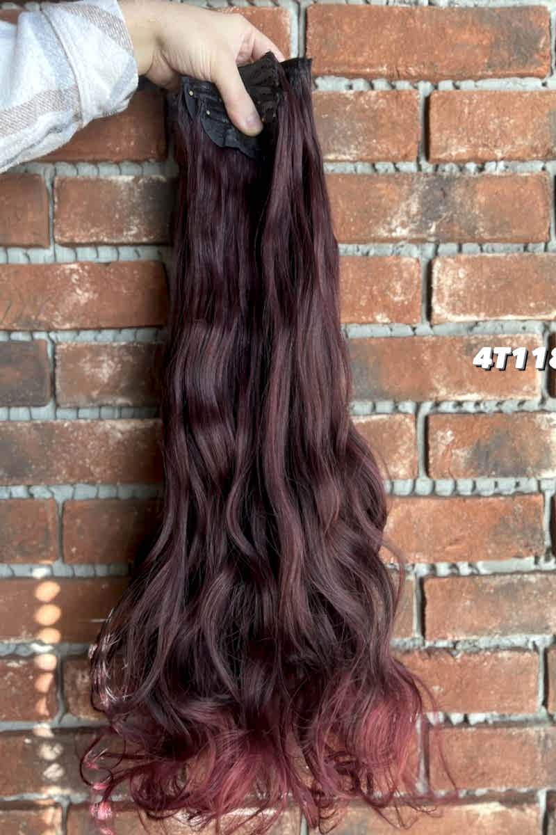 Fiber Sentetik Dalgalı 8 Parça Çıt Çıt - Koyu Kızıl